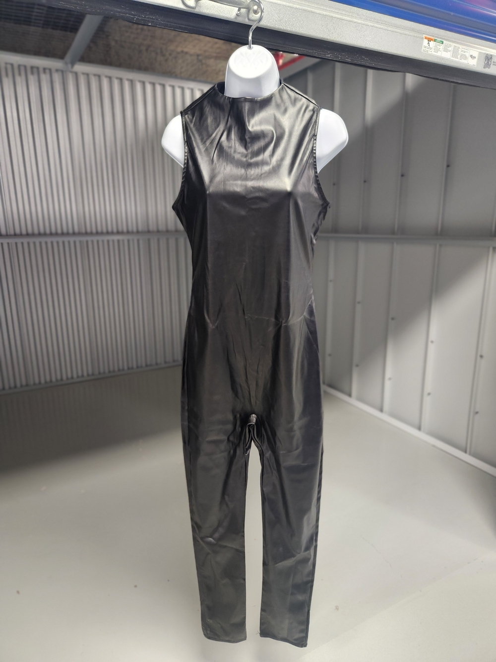Black Sleeveless Faux Leather Jumpsuit